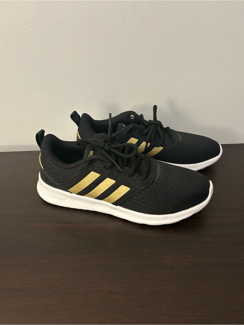 Adidas Ladies Black and Gold Athletic Sneakers - Comfortable Everyday Shoe